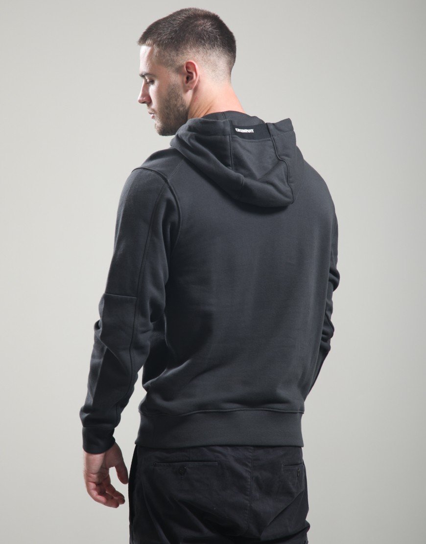 C.P. Company Diagonal Raised Fleece Hooded Lens Sweatshirt Raven