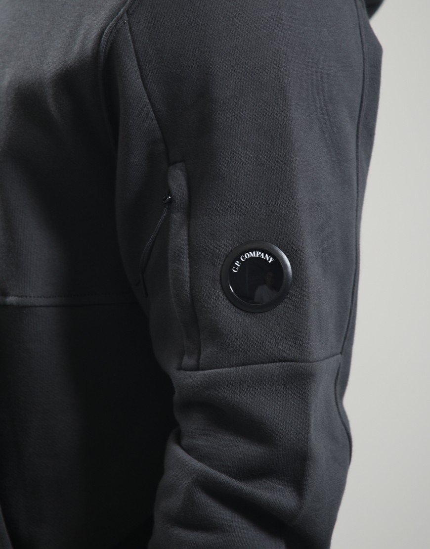 C.P. Company Diagonal Raised Fleece Hooded Lens Sweatshirt Raven