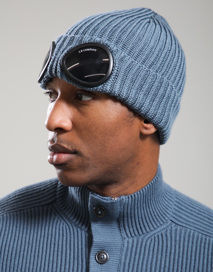 C.P. Company Extrafine Merino Wool Goggle Beanie Orion Blue
