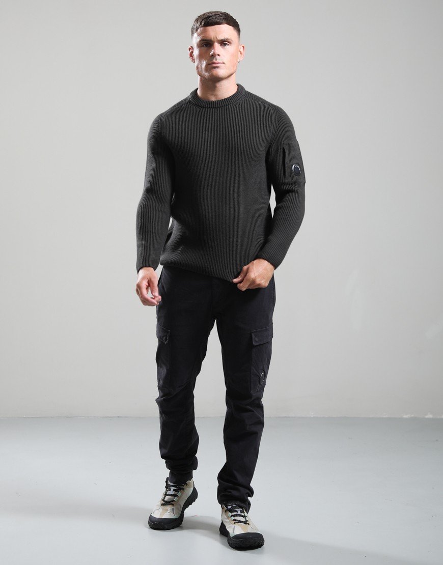 C.P. Company Full Rib Cotton Lens Crew Neck Knit Raven