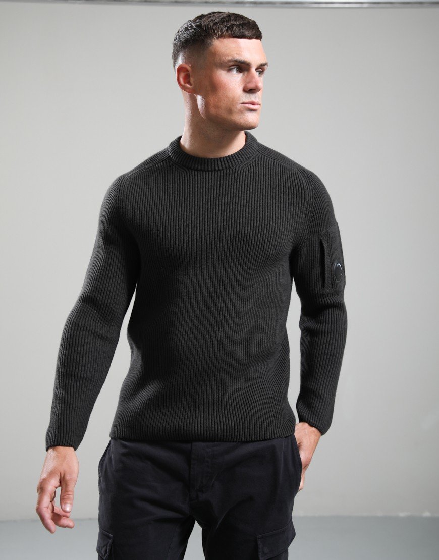 C.P. Company Full Rib Cotton Lens Crew Neck Knit Raven