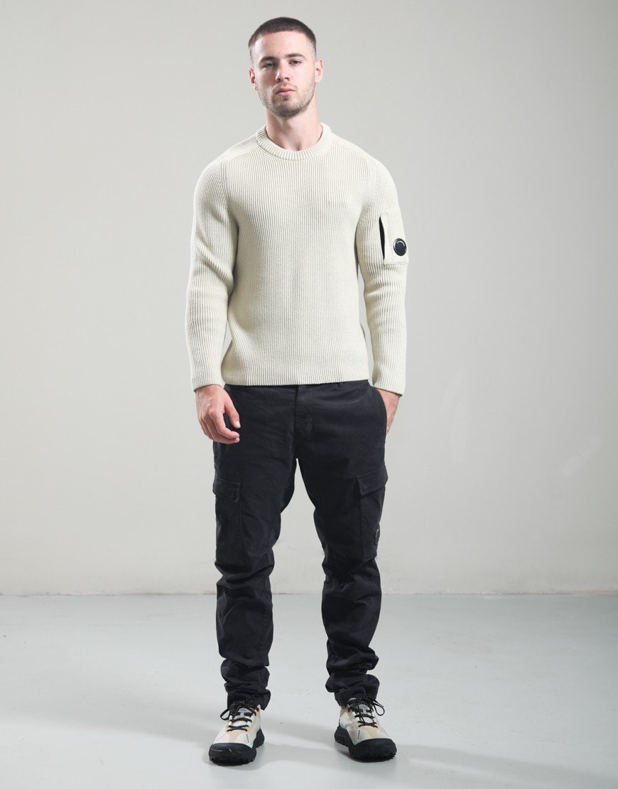 C.P. Company Full Rib Cotton Lens Crew Neck Knit Silver Birch