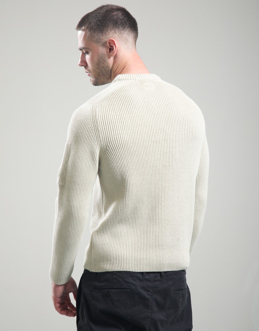 C.P. Company Full Rib Cotton Lens Crew Neck Knit Silver Birch