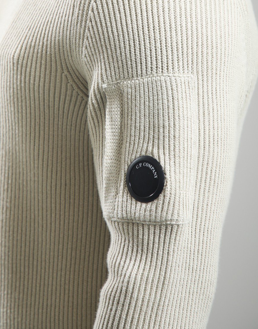 C.P. Company Full Rib Cotton Lens Crew Neck Knit Silver Birch