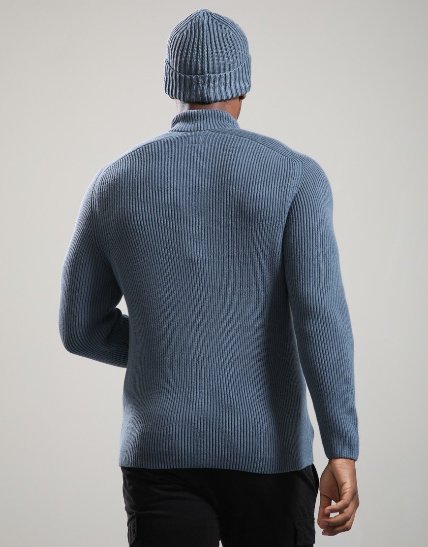C.P. Company Full Rib Cotton Lens Half Button Knit Orion Blue