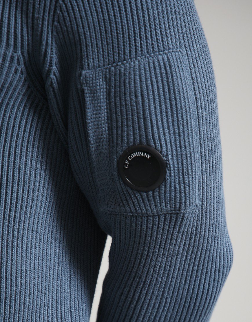 C.P. Company Full Rib Cotton Lens Half Button Knit Orion Blue