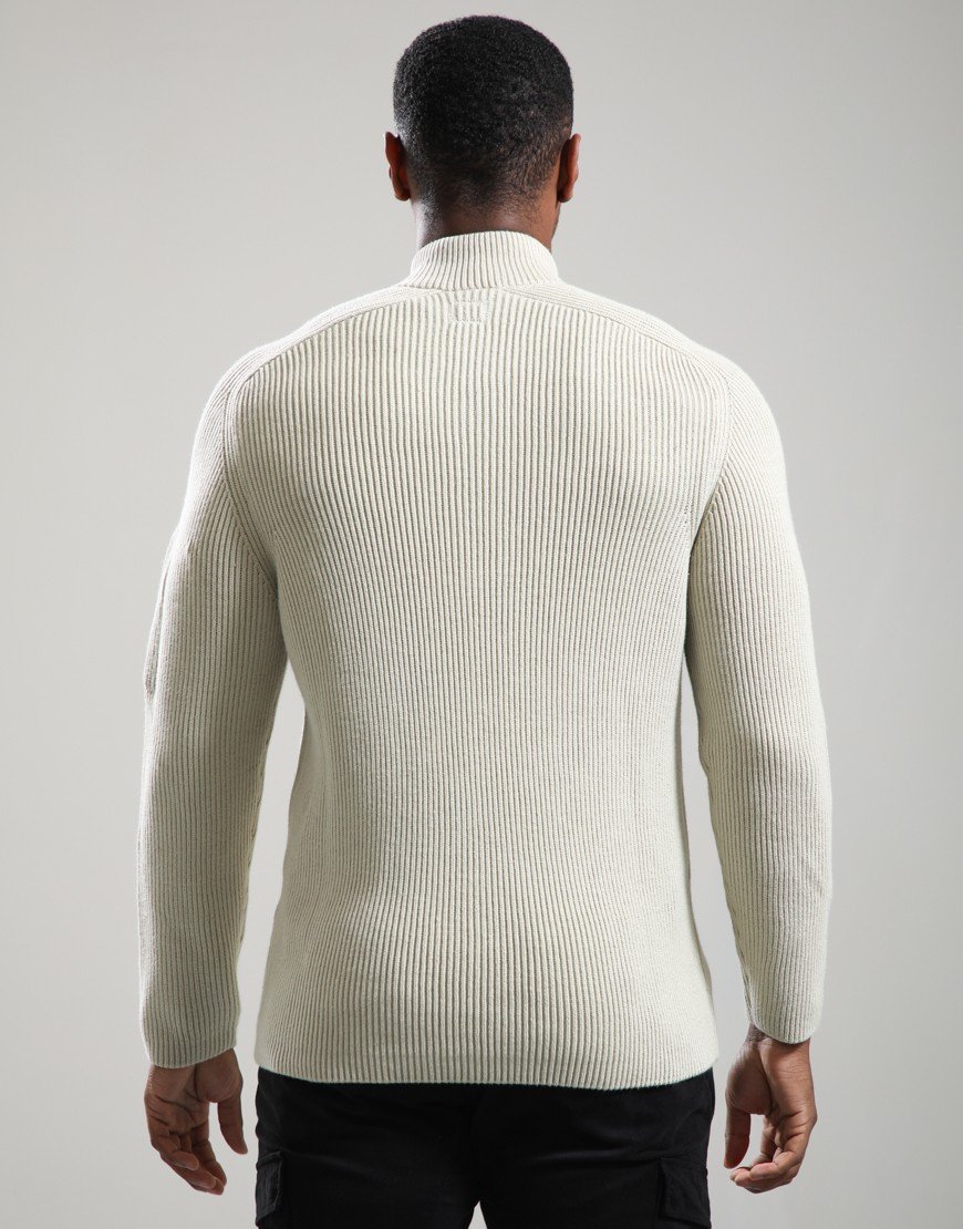 C.P. Company Full Rib Cotton Lens Half Button Knit Silver Birch