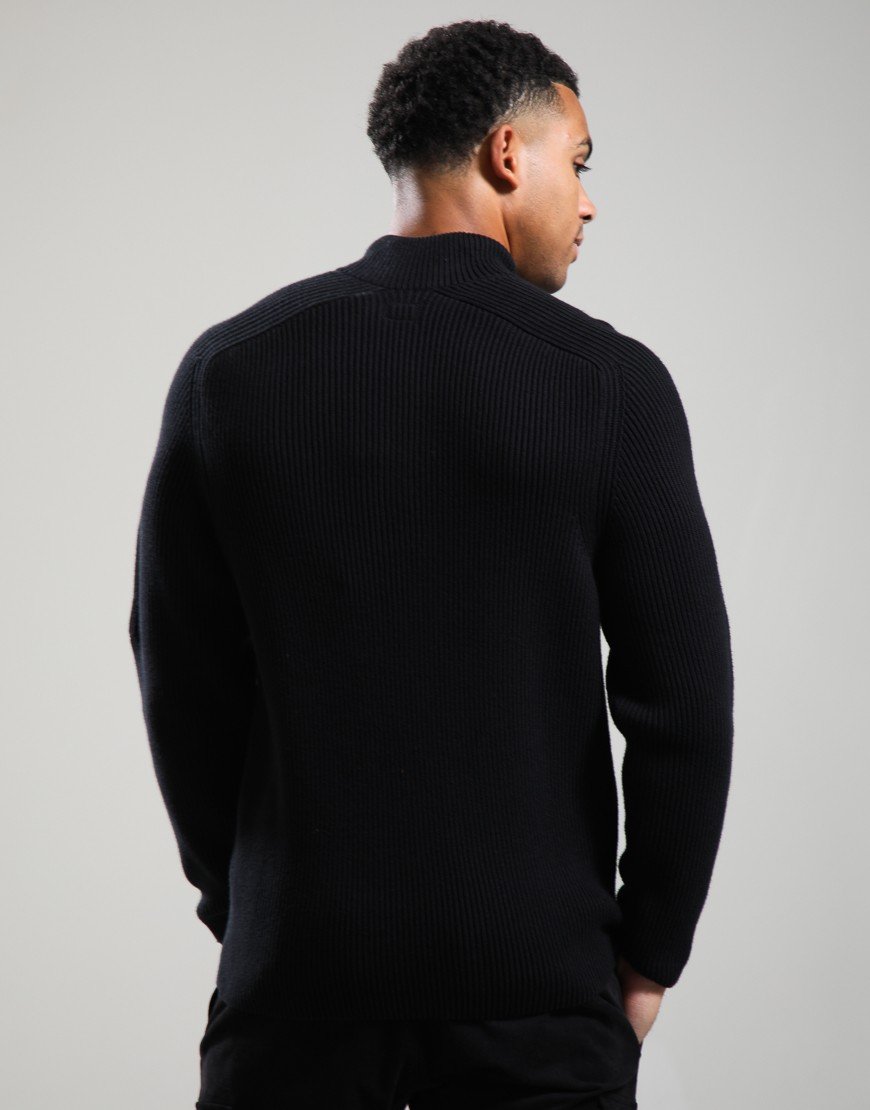 C.P. Company Full Rib Cotton Lens Half Button Knit Black
