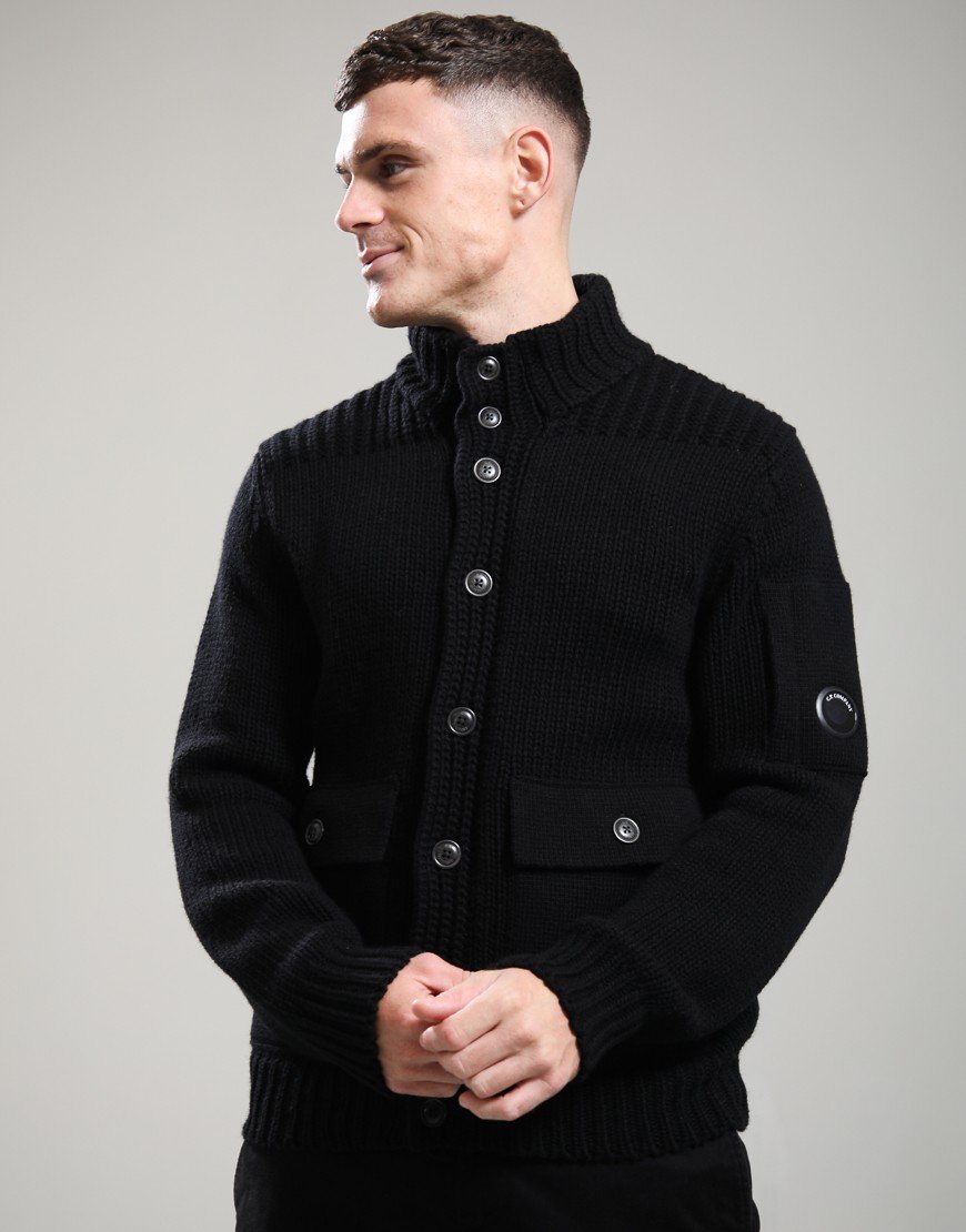 C.P. Company Lambswool Lens Button Sweater Black