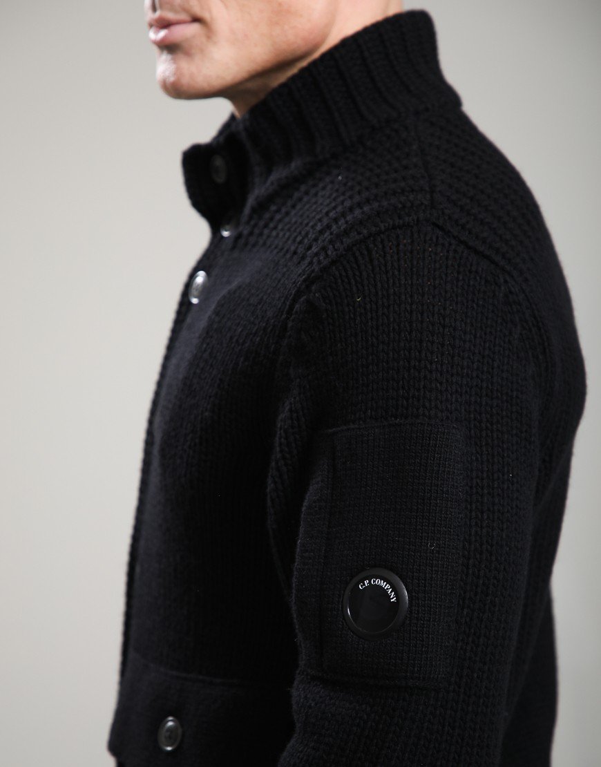 C.P. Company Lambswool Lens Button Sweater Black