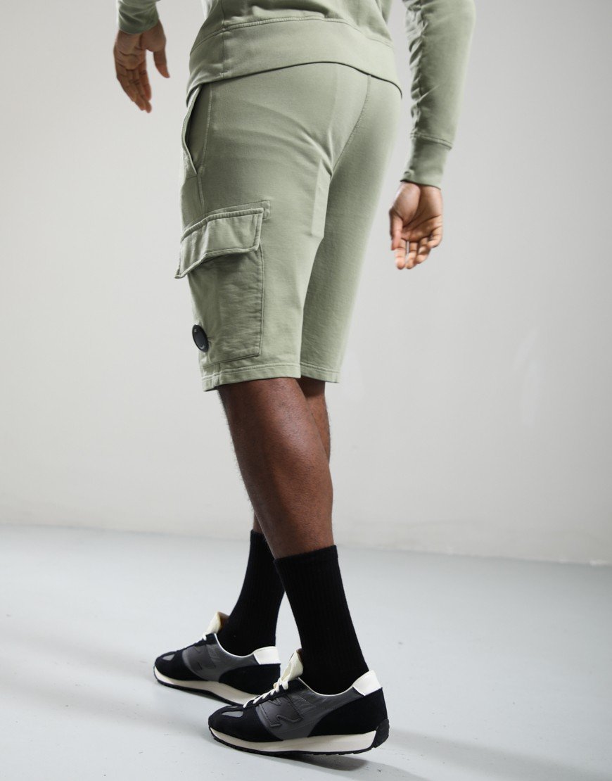 C.P. Company Light Fleece Cargo Lens Sweat Shorts Moss Grey