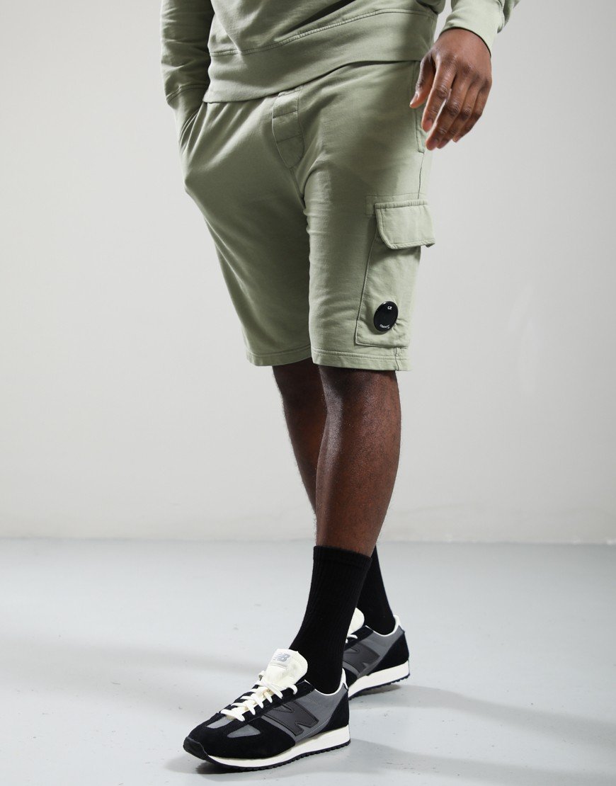 C.P. Company Light Fleece Cargo Lens Sweat Shorts Moss Grey