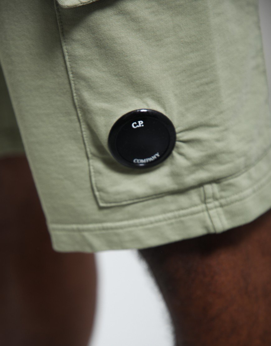 C.P. Company Light Fleece Cargo Lens Sweat Shorts Moss Grey