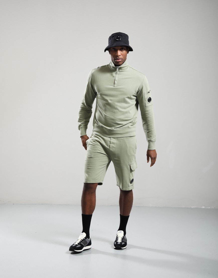 C.P. Company Light Fleece Cargo Lens Sweat Shorts Moss Grey
