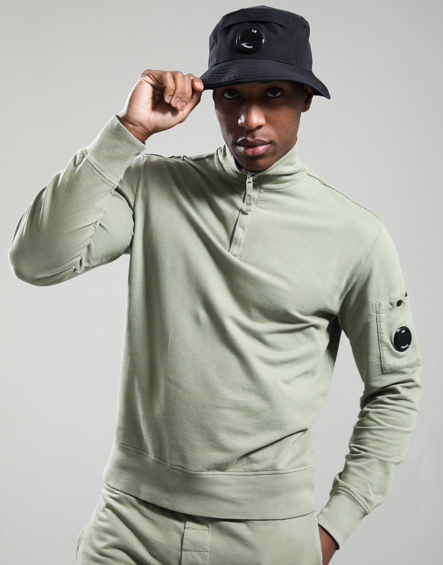 C.P. Company Light Fleece Half Zip Lens Sweatshirt Moss Grey