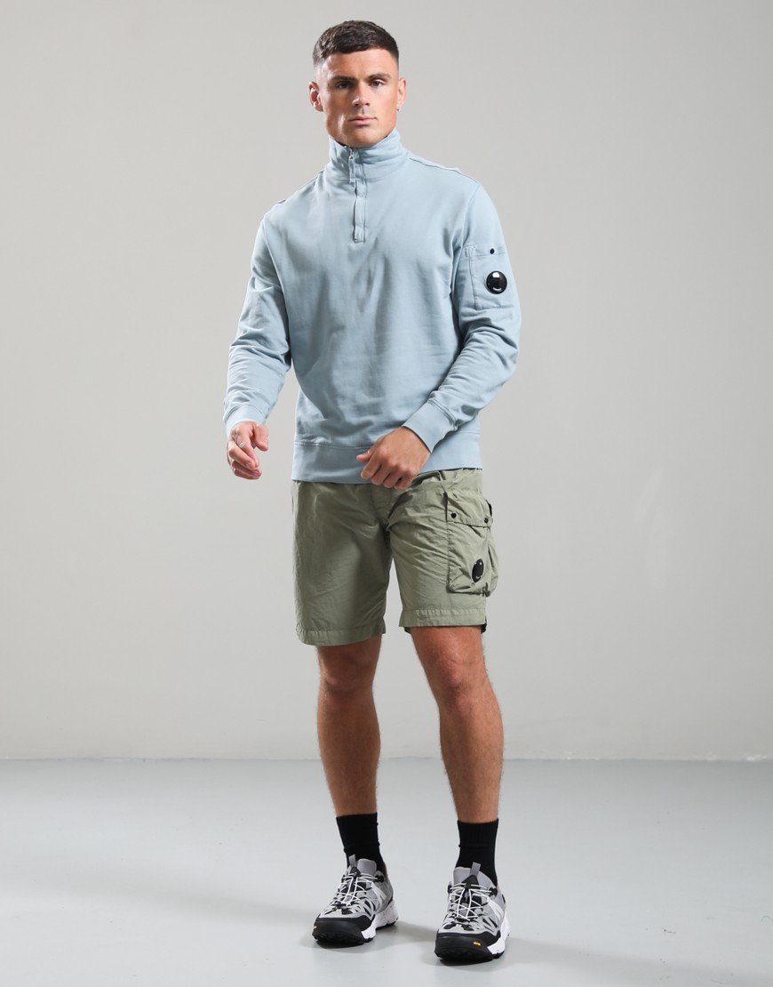 C.P. Company Light Fleece Half Zip Lens Sweatshirt Silver Blue