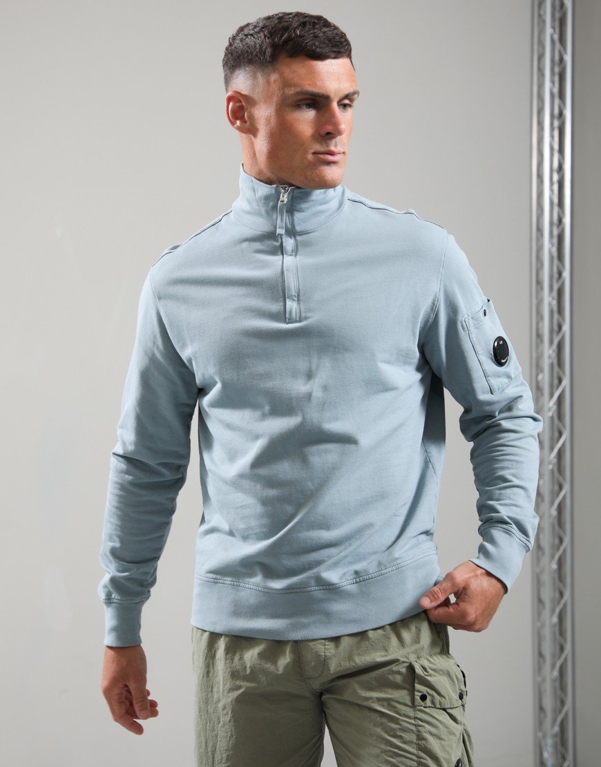 C.P. Company Light Fleece Half Zip Lens Sweatshirt Silver Blue