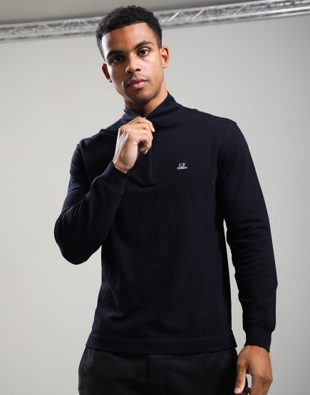 C.P. Company Polo Long Sleeve In Stretch Piquet Total Eclipse