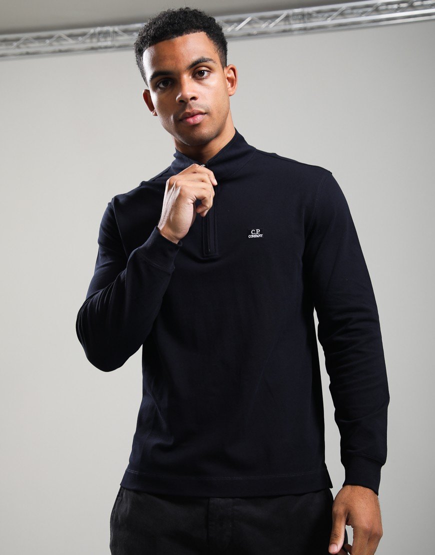 C.P. Company Polo Long Sleeve In Stretch Piquet Total Eclipse