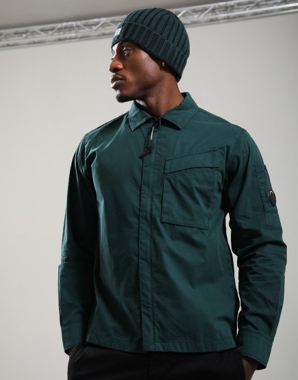 C.P. Company Organic Gabardine Hidden Zip Lens Overshirt Ponderosa Pine