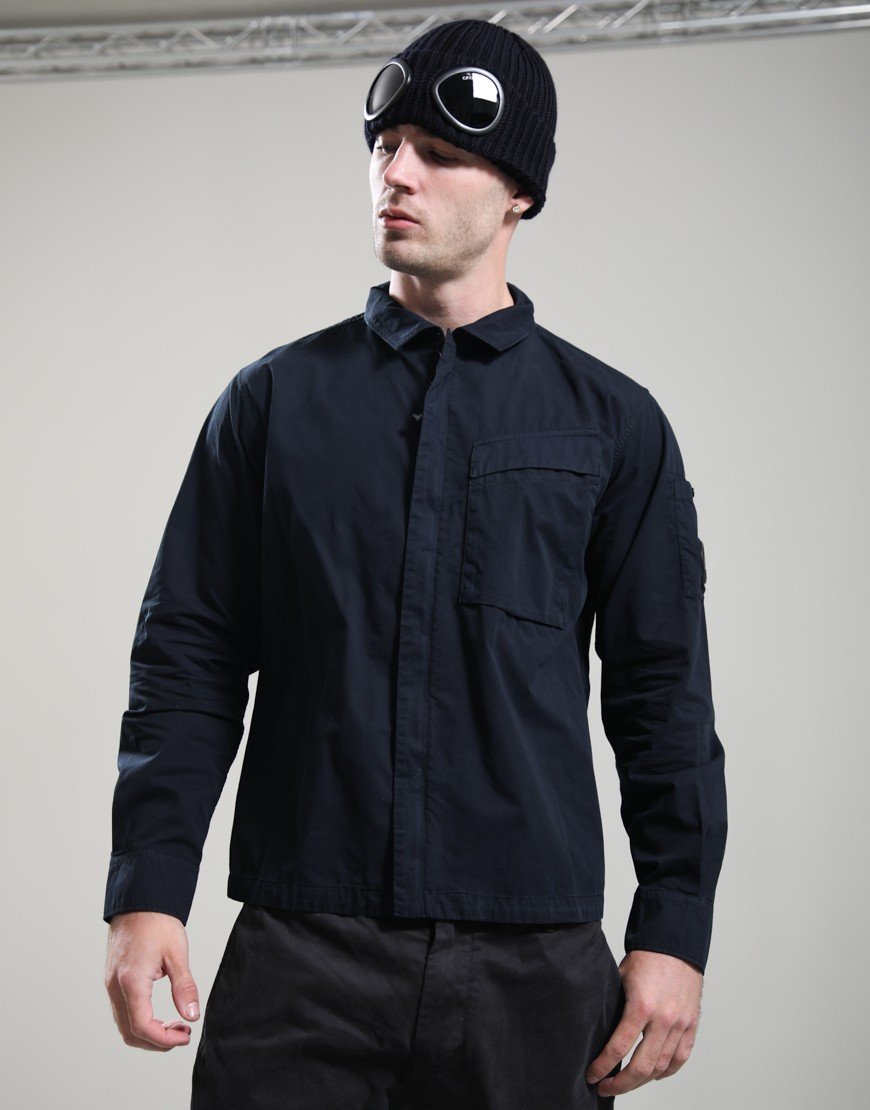C.P. Company Organic Gabardine Hidden Zip Lens Overshirt Total Eclipse