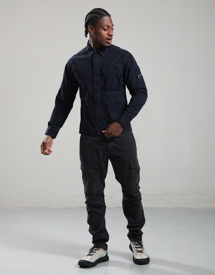 C.P. Company Organic Gabardine Long Sleeve Hidden Zip Shirt Total Eclipse