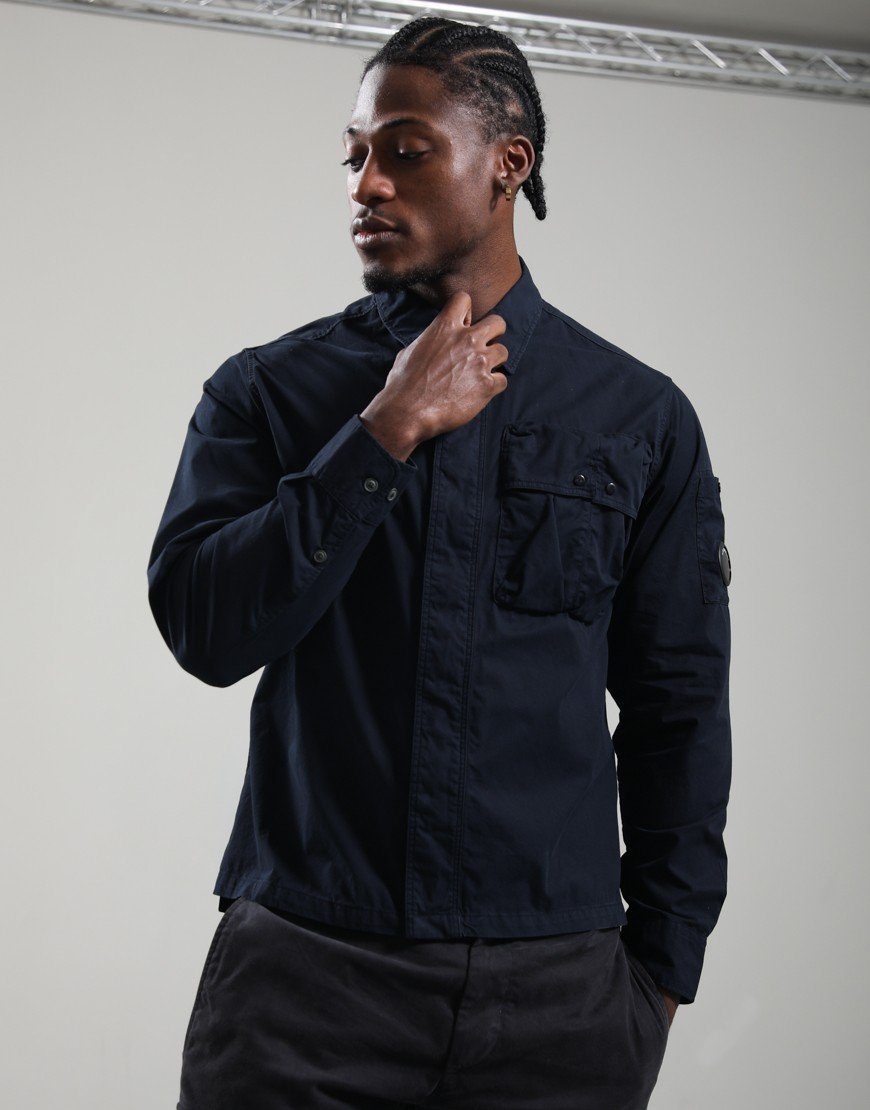 C.P. Company Organic Gabardine Long Sleeve Hidden Zip Shirt Total Eclipse