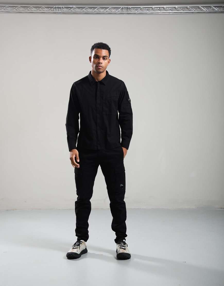 C.P. Company Organic Gabardine Hidden Zip Lens Overshirt Black