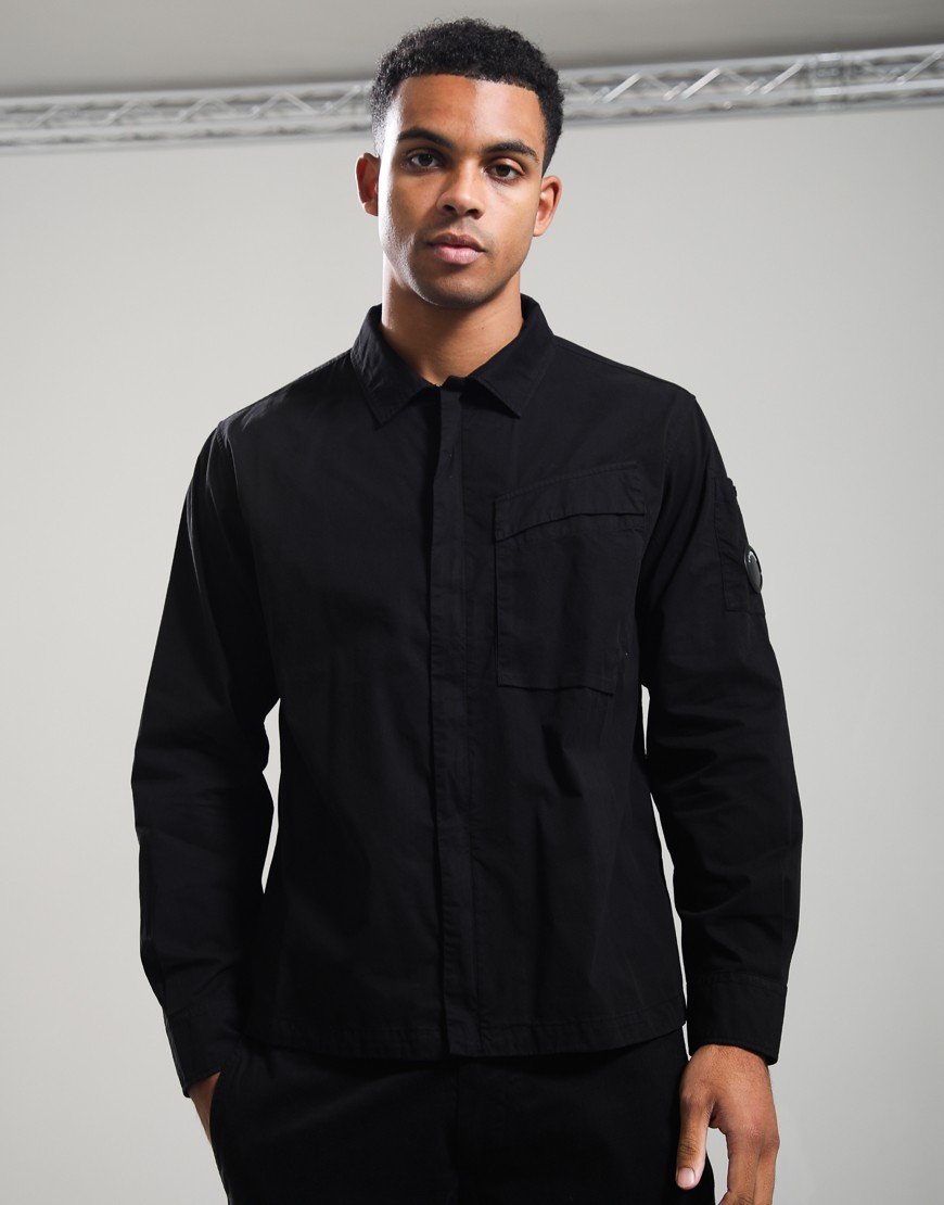C.P. Company Organic Gabardine Hidden Zip Lens Overshirt Black