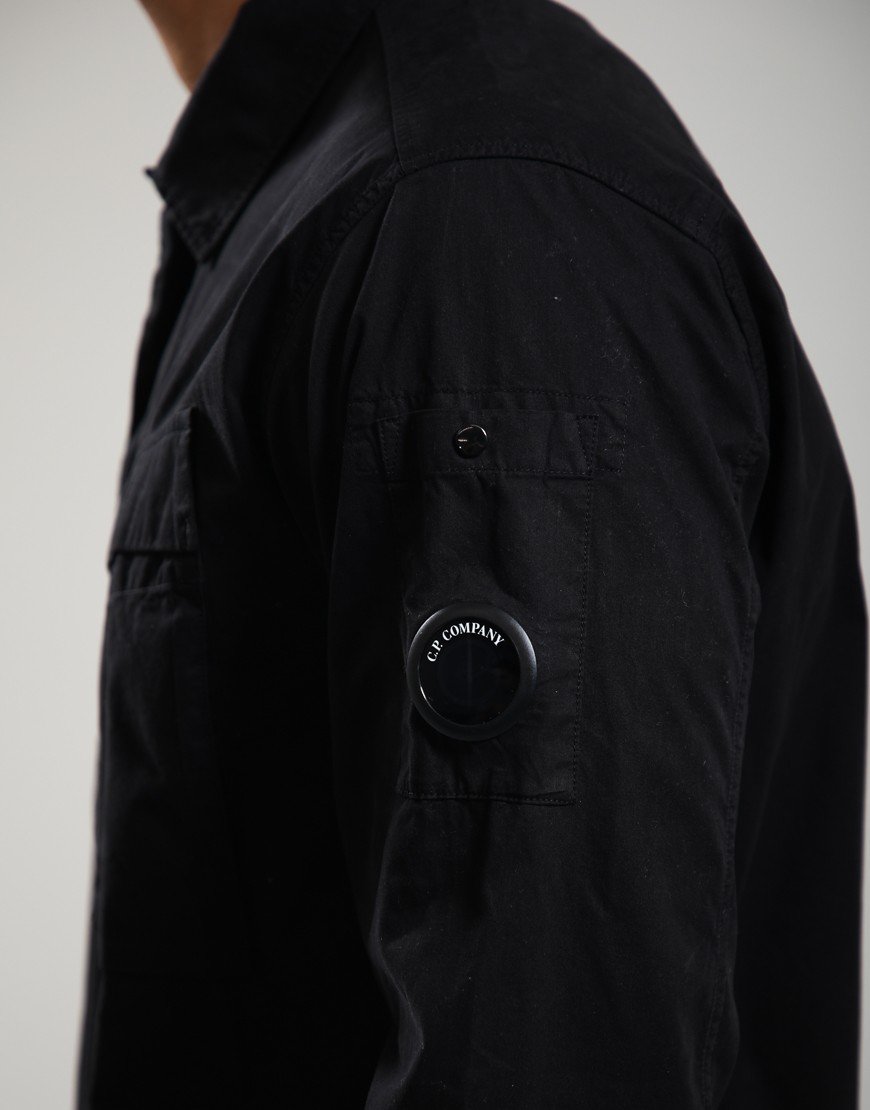 C.P. Company Organic Gabardine Hidden Zip Lens Overshirt Black