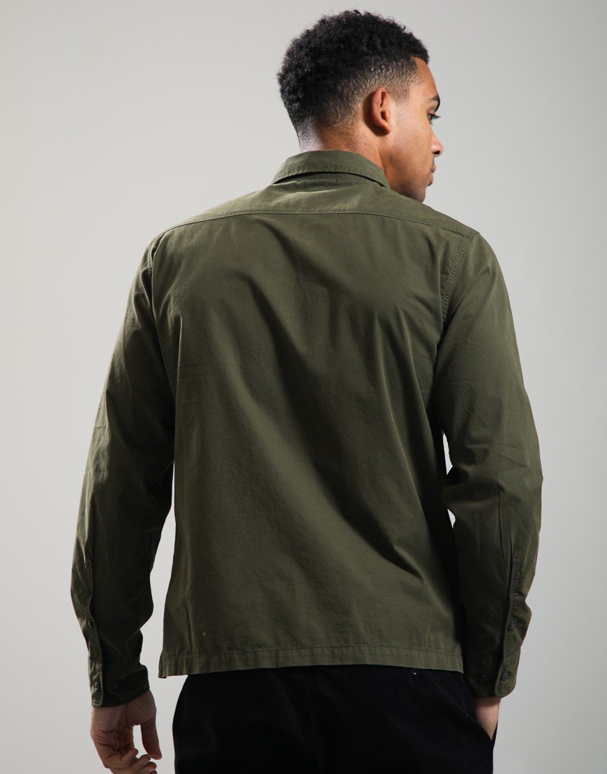 C.P. Company Organic Gabardine Long Sleeve Hidden Zip Shirt Ivy Green