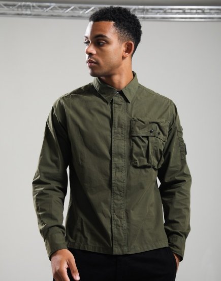 C.P. Company Organic Gabardine Long Sleeve Hidden Zip Shirt Ivy Green