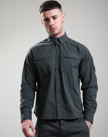 C.P. Company Organic Gabardine Long Sleeve Lens Shirt Gunmetal