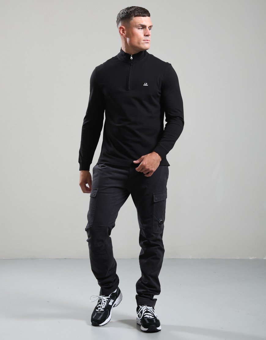 C.P. Company Long Sleeve Stretch Piquet Polo Shirt Black