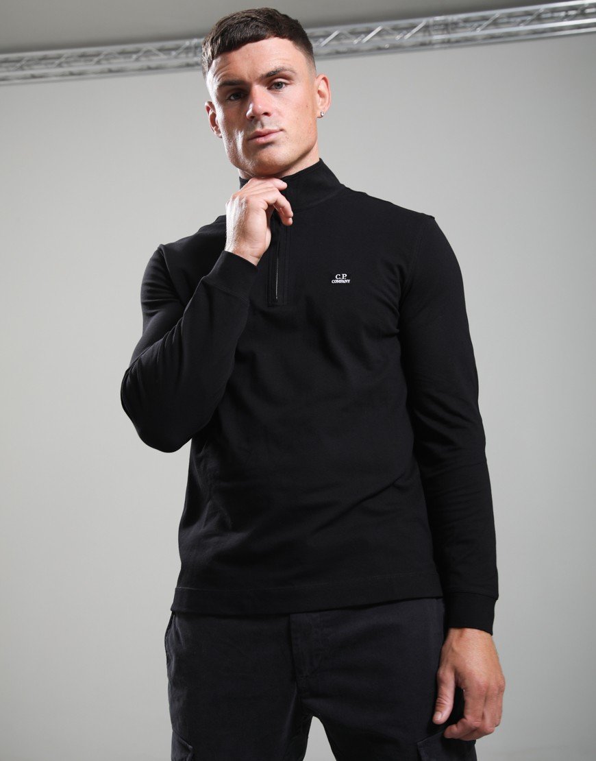 C.P. Company Long Sleeve Stretch Piquet Polo Shirt Black