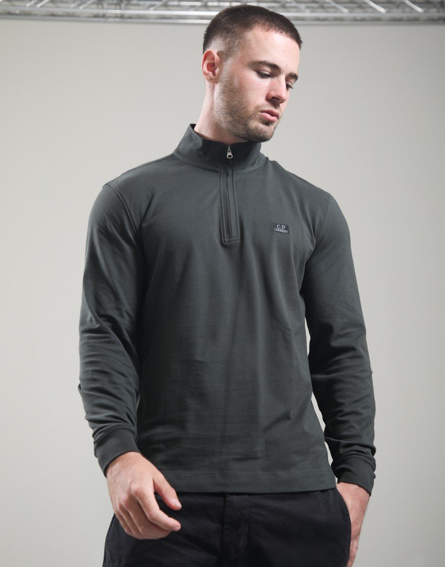 C.P. Company Long Sleeve Stretch Piquet Polo Shirt Raven