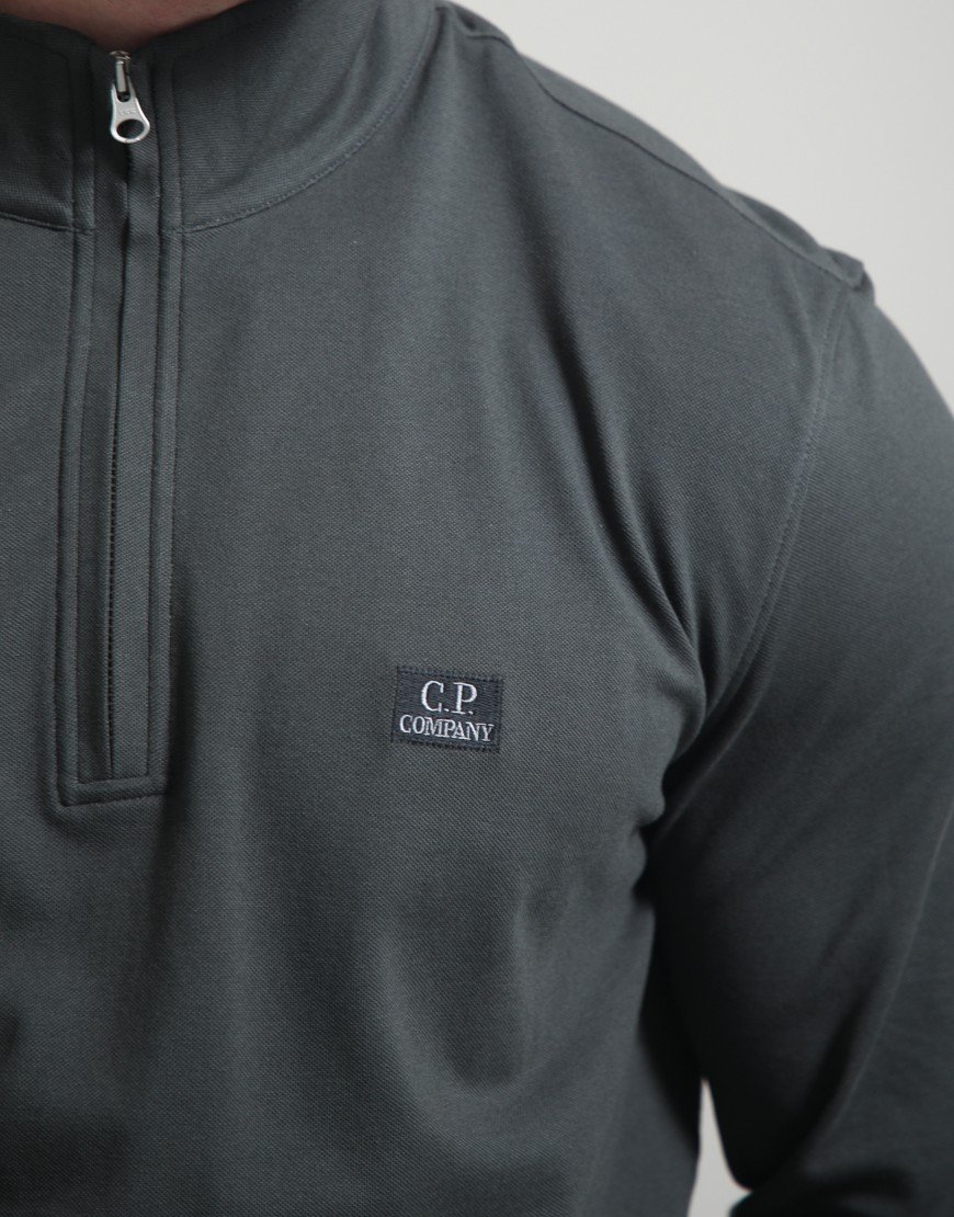 C.P. Company Long Sleeve Stretch Piquet Polo Shirt Raven