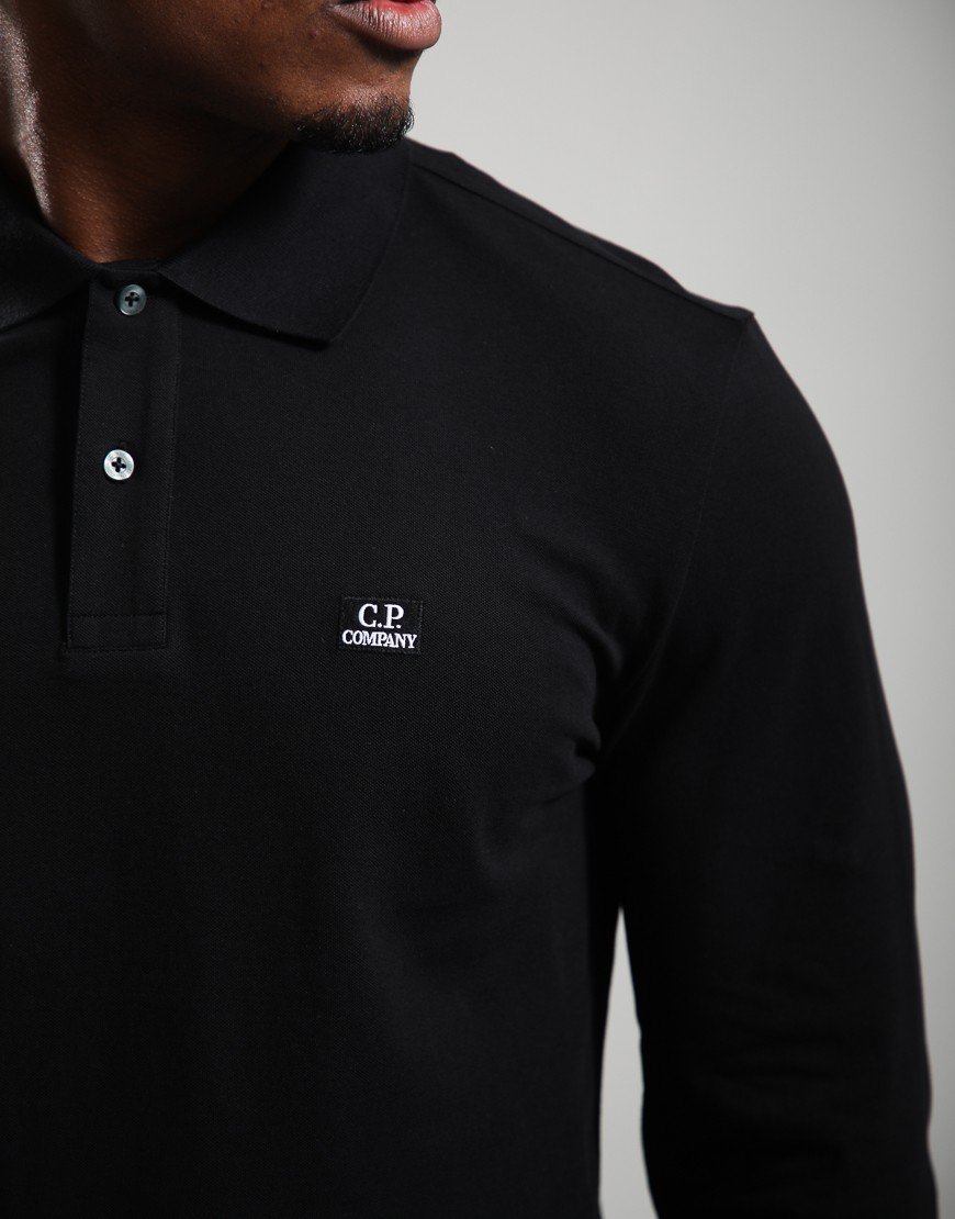 C.P. Company Stretch Piquet Long Sleeve Logo Polo black