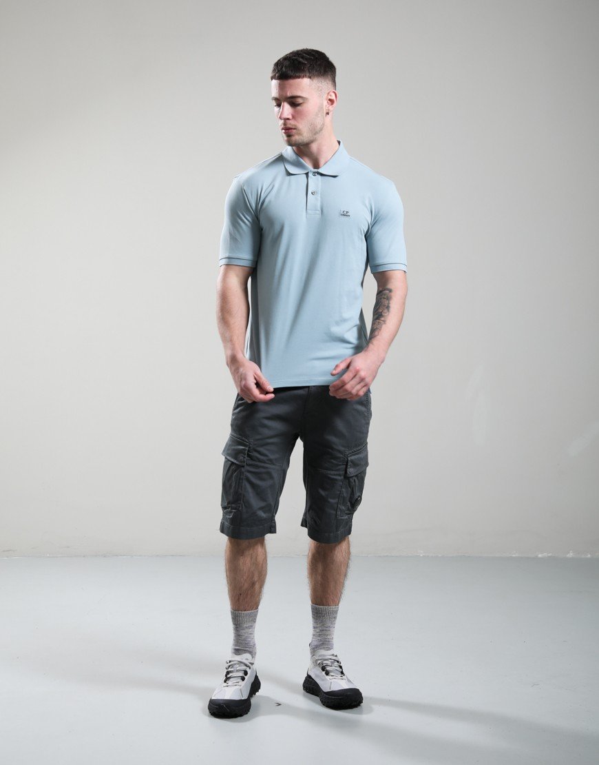 C.P. Company Stretch Piquet Short Sleeve Polo Shirt Silver Blue