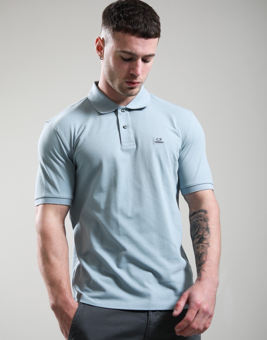 C.P. Company Stretch Piquet Short Sleeve Polo Shirt Silver Blue