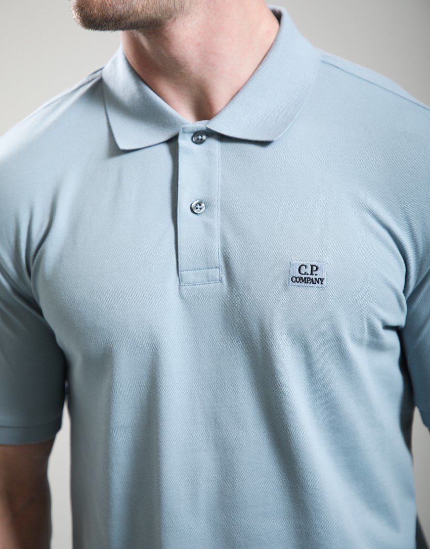 C.P. Company Stretch Piquet Short Sleeve Polo Shirt Silver Blue