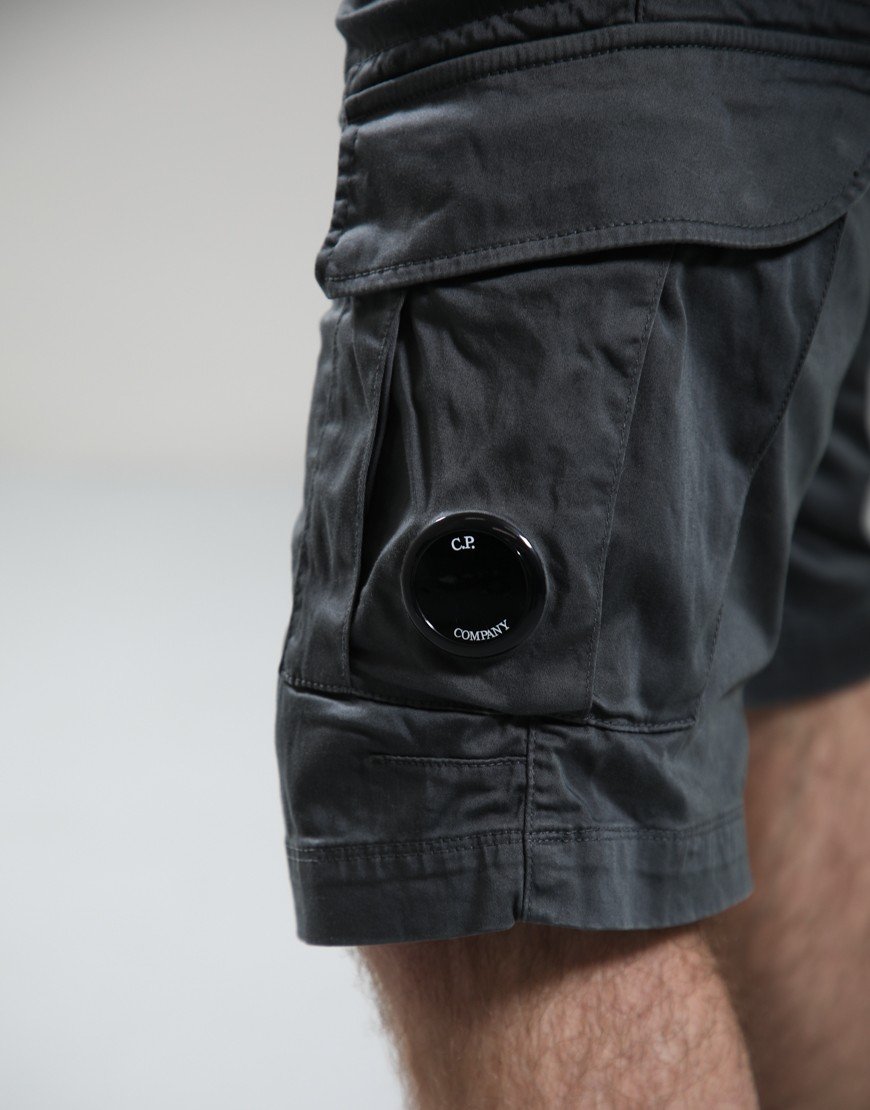 C.P. Company Stretch Sateen Cargo Lens Shorts Gunmetal