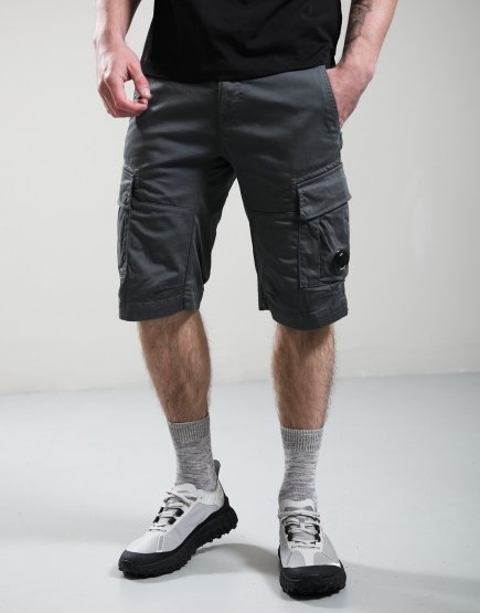 C.P. Company Stretch Sateen Cargo Lens Shorts Gunmetal