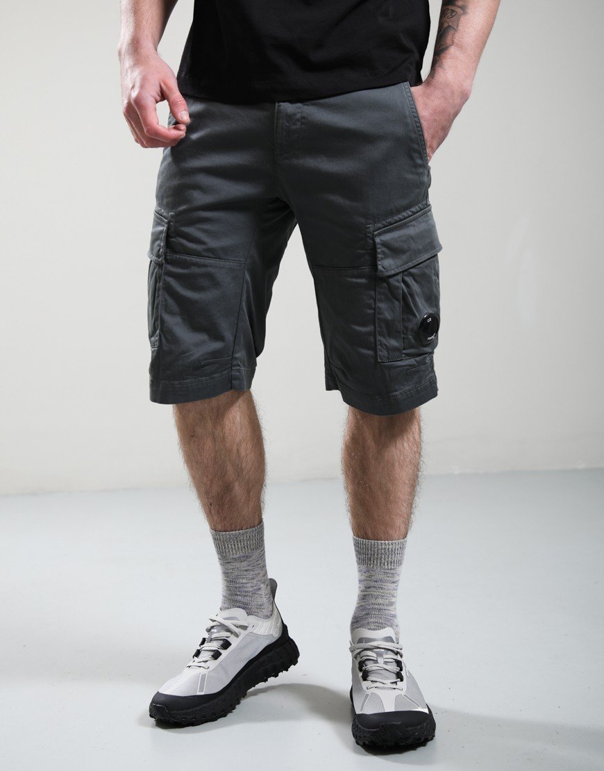 C.P. Company Stretch Sateen Cargo Lens Shorts Gunmetal
