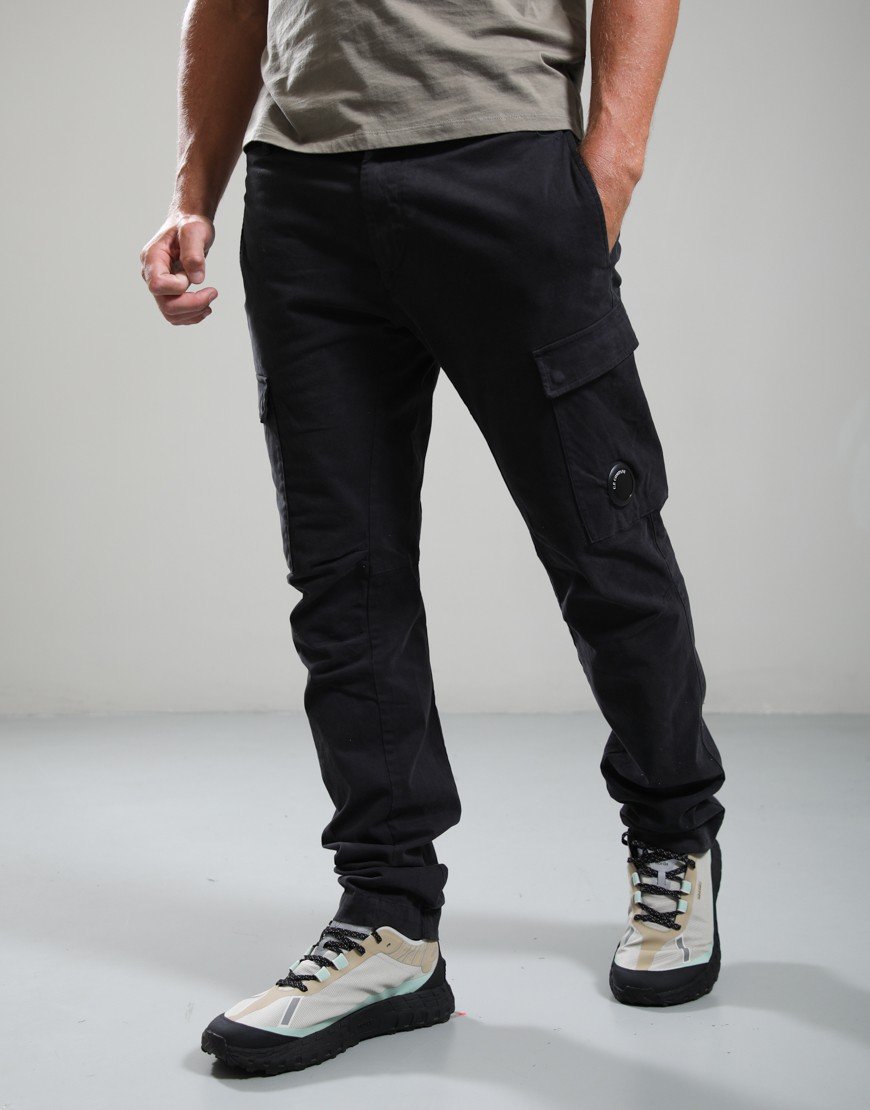 C.P. Company Stretch Sateen Ergonomic Lens Cargo Pants Raven