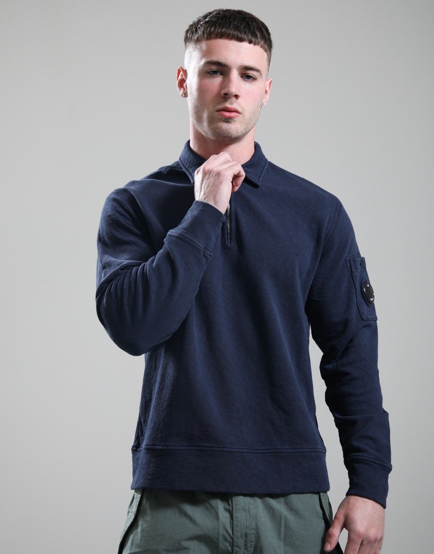 C.P. Company Malfile Fleece Polo Collar Sweatshirt Midnight Navy