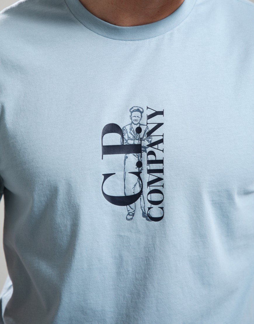 C.P. Company 30/1 Jersey Printed T-Shirt Silver Blue