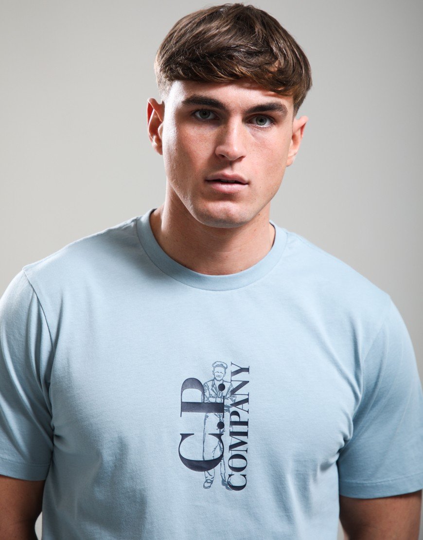 C.P. Company 30/1 Jersey Printed T-Shirt Silver Blue