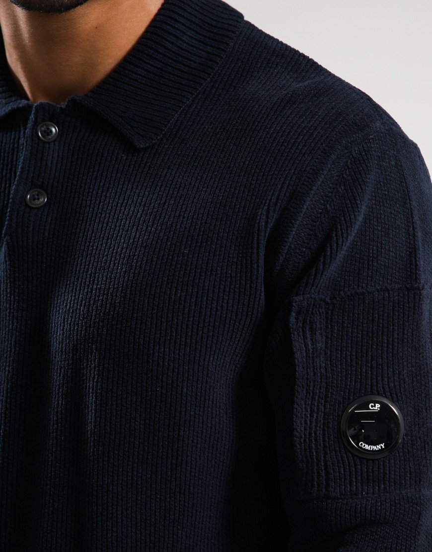 C.P. Company Chenille Cotton Long Sleeve Polo Shirt Total Eclipse