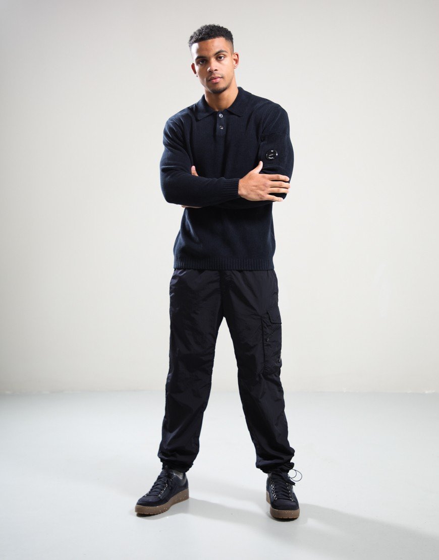 C.P. Company Chenille Cotton Long Sleeve Polo Shirt Total Eclipse